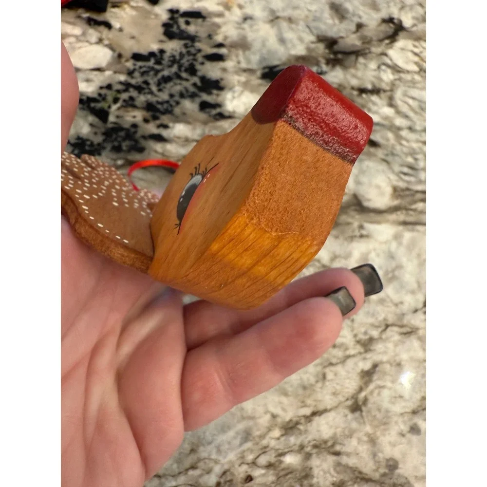 Vintage‎ Wooden Reindeer Ornament Cute Christmas Tree Rudolph Holiday Decor